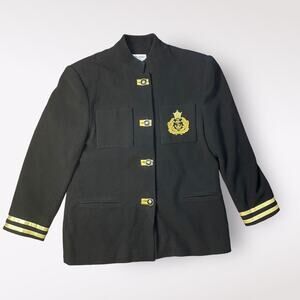 Focus 2000 Vintage Black Gold Wool Cashmere‎ Blend Military Jacket Size 10